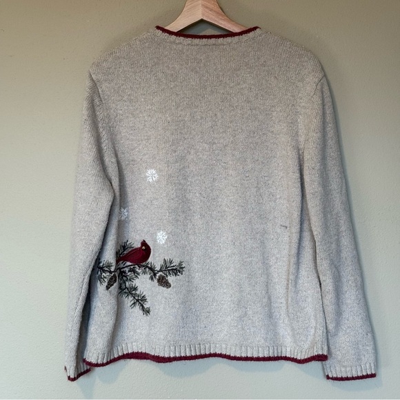 Vintage Croft & Barrow Silk Blend Bird Detail Holiday Zip Front Sweater Size XL - Picture 3 of 10